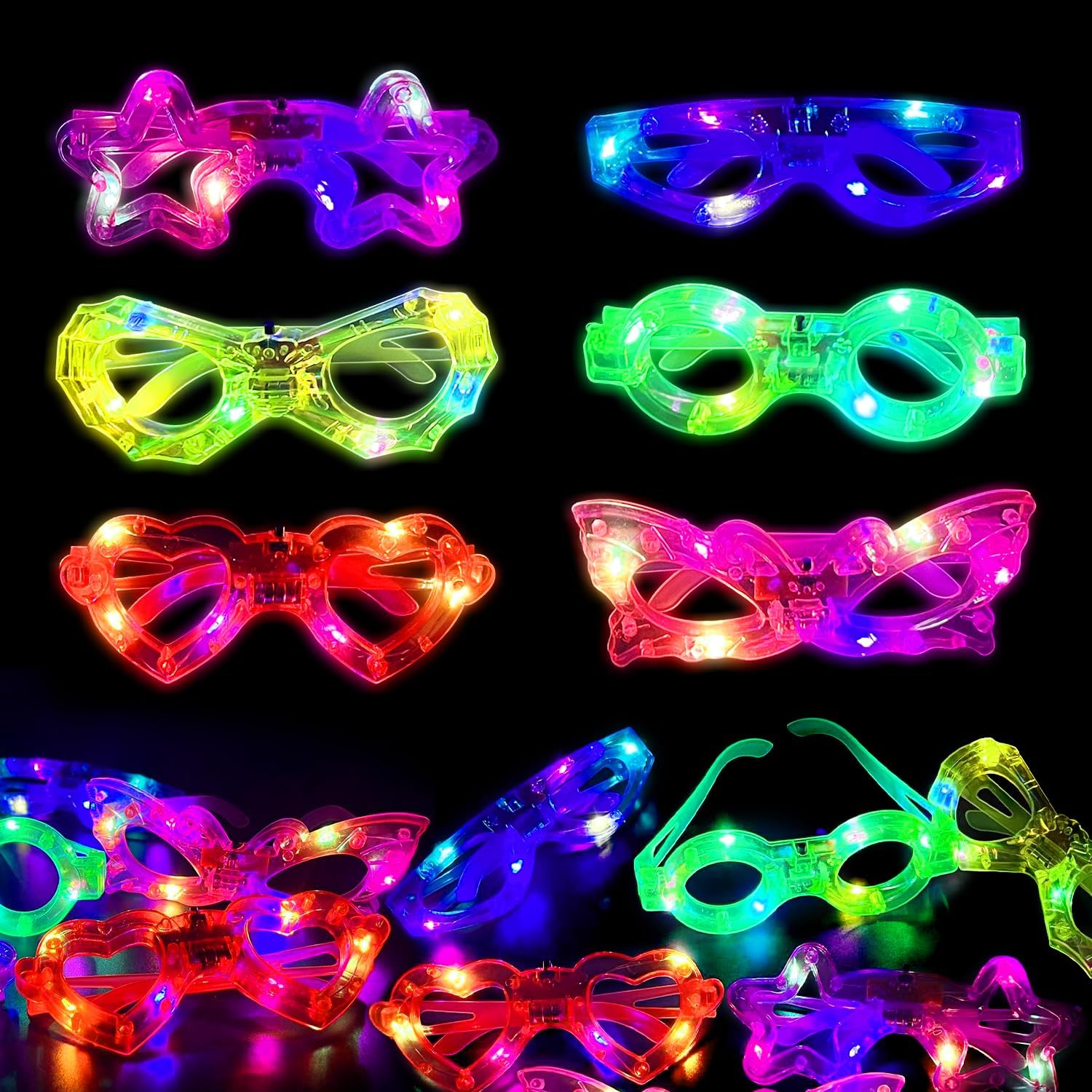 Glow In The Dark Party Glasses - 12 paires de lunettes lumineuses à
